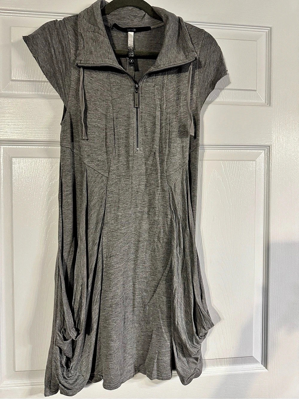 kensie Half-Zip Funnel Neck Pocket Dress Gray Mini Size Small